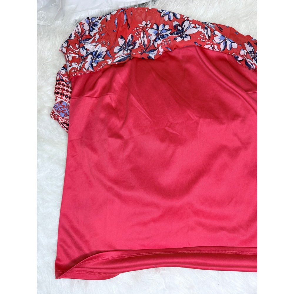 Alyx Red Floral Sleeveless Blouse Size Medium Lined Boho Keyhole Back - Picture 5 of 9